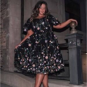 NWOT JessaKae Sequin Black Floral Midi Dress XXL formal prom ball gown
